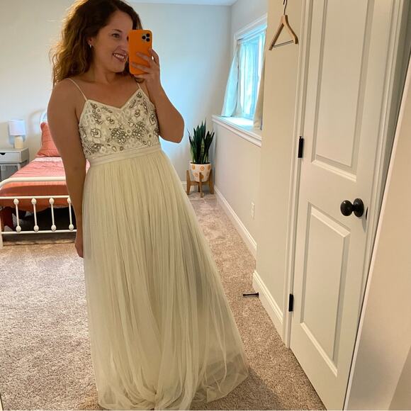 NWT Needle & Thread Bridal Cream Embellished Tulle Maxi Dress 4 - Picture 2 of 13